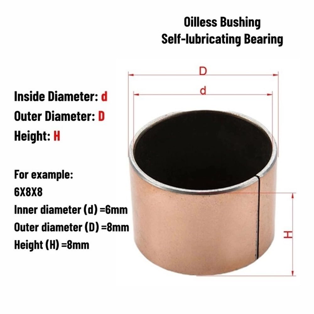 10 Stück ölfreie, selbstschmierende Kupferbuchsen – 10 mm, 9 mm, 8 mm Verbundlager for Anwendungen mit hoher Belastung(6x8x12mm)