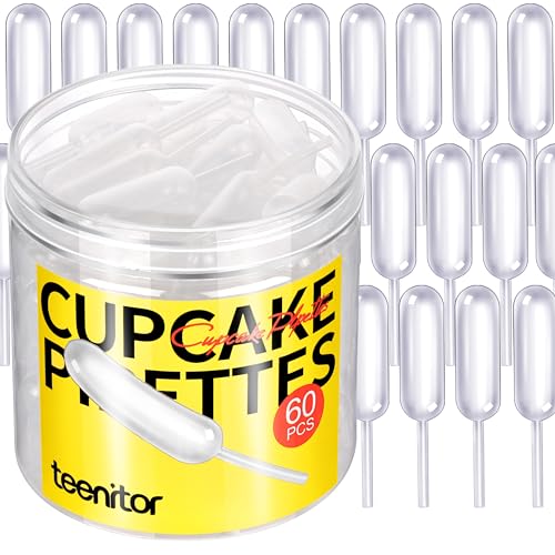 Image of Teenitor Cupcake Pipettes, 60Pcs 4ml Alcohol Infuser Plastic Pipettes Dropper Squeeze Dropper Disposable Mini Flavor Liquor Infuser for Chocolate Strawberries Cupcakes