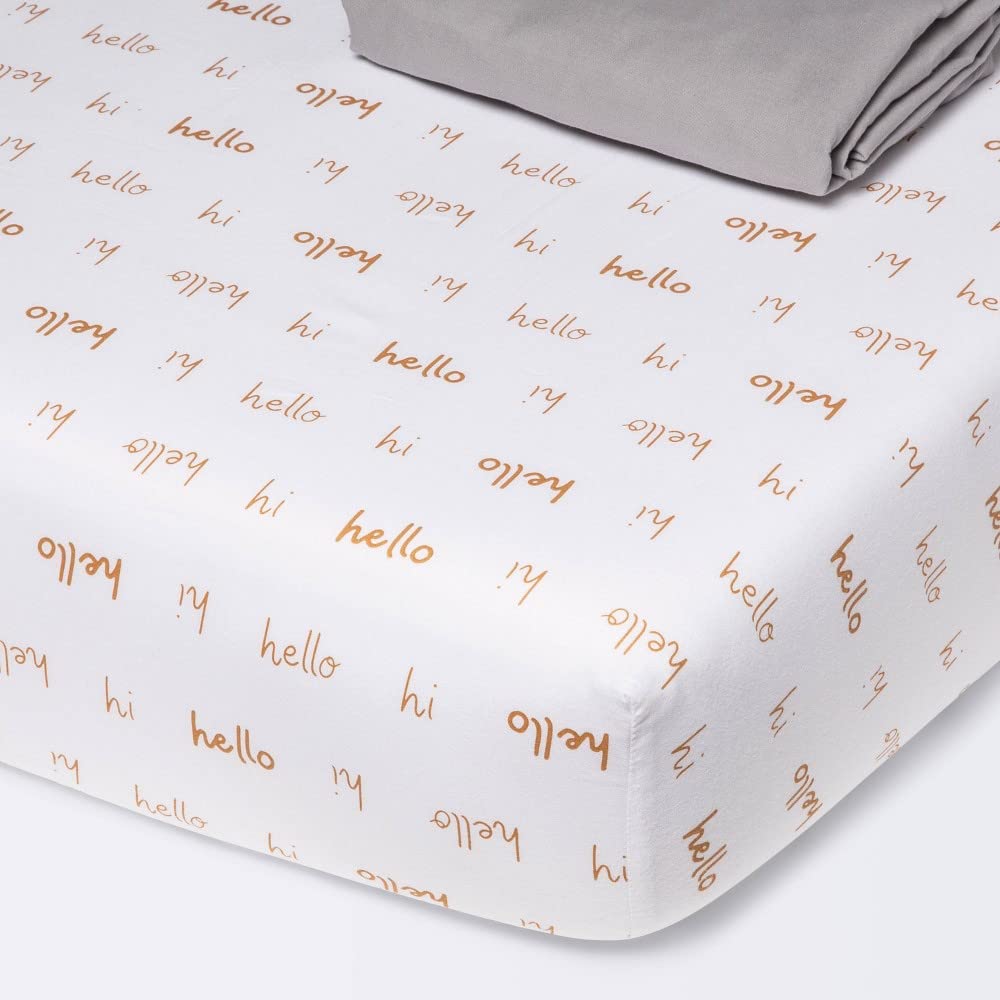 Cloud Island Fitted Crib Sheet - 100% Cotton - 28 in x 52 in - Choose Your Pattern (2Pack - Hello Script)