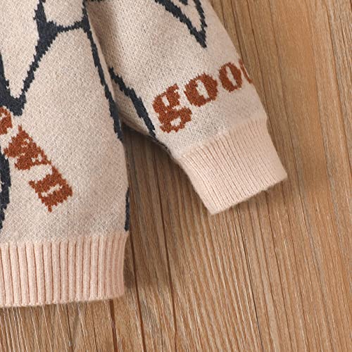 Children Knitted Blouse Toddler Boys Sweater Kids Casual Prints Button Up V Neck Knitted Cardigan (Beige, 3-6 Months)3