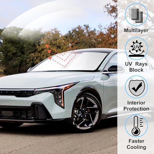Image of Windshield Sun Shade Custom Fit for 2025 2026 Kia K4 Accessories Foldable Sunshade Sun Blocker Protect Car from Sun Rays & Heat Damage Keep Car Cooler