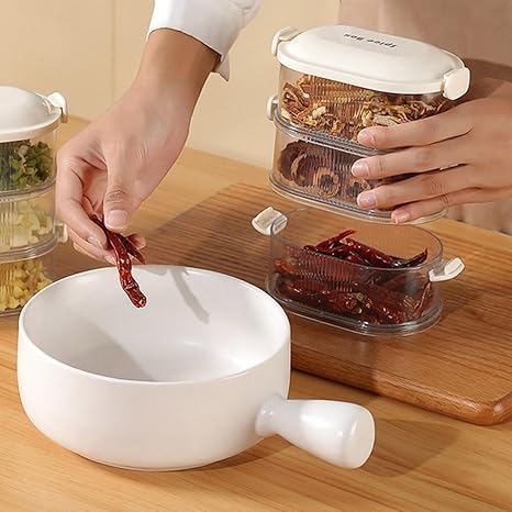 Image of 3 Layear Multi purpose storage box | 3 layer Storage Box, Stackable Kitchen Condiment Jars with Lids, Leak Proof And Food Fresh-keeping Box For Fruit, Snack And Spice |