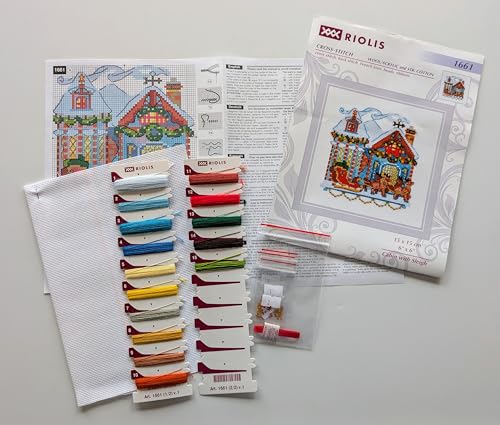 Image of RIOLIS - Cabin with Sleigh 1661, Christmas Cross Stitch Kits 6 inchX6 inch, Cross Stitch Kits for Beginners & Advanced, Crossstitching Kit Adult, Embroidery Counted Stitching Kit