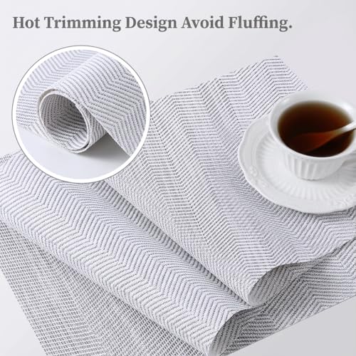 Image of Decor & More Table mat || Polyester Silk Dining Table mat || 45 * 30 CM Table mats || Heat-Resistant || Easy to Clean || Table Mats Set of 4 (Grey)