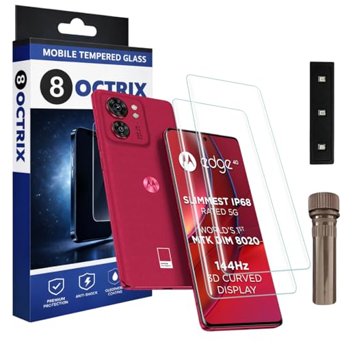 Image of Curved UV Tempered Glass Screen Protector for Moto Edge 40 | Transparent | Pack of 2 | Full Screen Coverage with UV Installation Kit