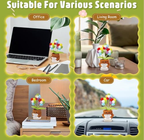 Image of VRB DecTM 1 Pcs Crochet Flowers Artificial Sunflower for Office Desk Car Dashboard Decor,Home Decoration, Office, Bedroom (Emotional Support Multi Daisy Artificial Plants with Crochet Pot - 1 Pcs)