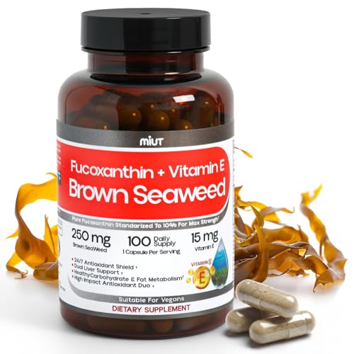 MIUT Fucoxanthin Brown Seaweed Extract Supplement 250mg - 10% Standardized Fucoxanthin w/Vitamin E & MCT Oil Antioxidant & Metabolic Support - Vegan Marine Carotenoid Formula Non-GMO - 100 Capsules