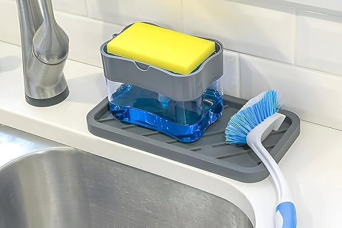2-in-1 Soap Dispenser with Sponge Holder - Liquid Soap Pump for Bathroom & Kitchen Sink Accessories, Dishwasher Liquid Holder & Dishwashing Soap Dispenser 4