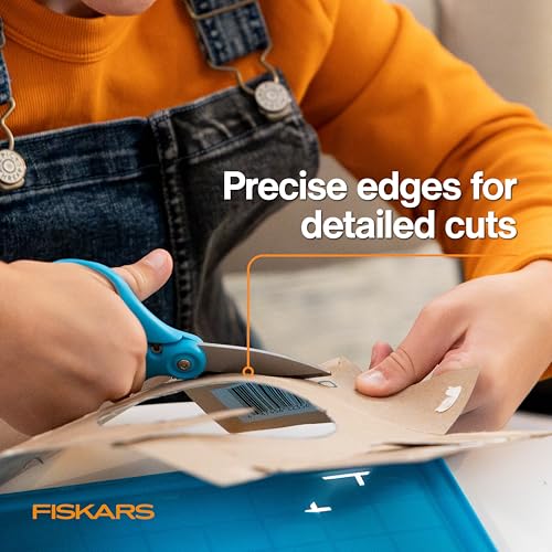 Image of Fiskars 6 inch Kids Super Scissors with PowerCut Technology to Boost Cutting Power, Perfect for Multiple Paper Layers, Foam & Cardboard, Integrated Wire Cutter for Pipe Cleaners, Craft & School Supplies