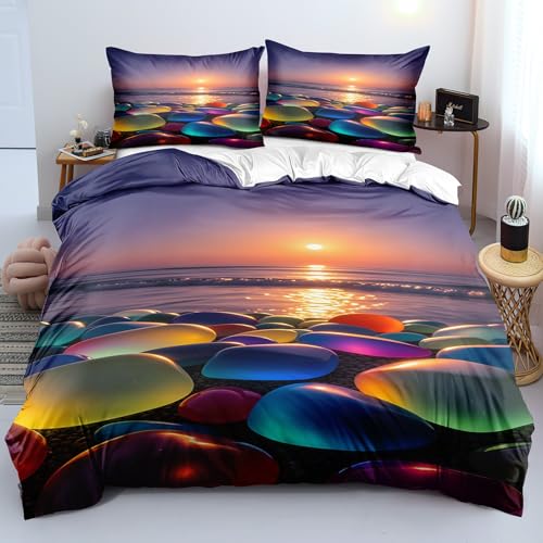 Housse de couette 150x200 cm soleil 3D parure de lit réversible microfibre fermeture éclair