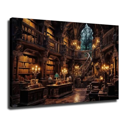 Magical Library Wall Art, Retro Book Lover Gift, Fantasy Books