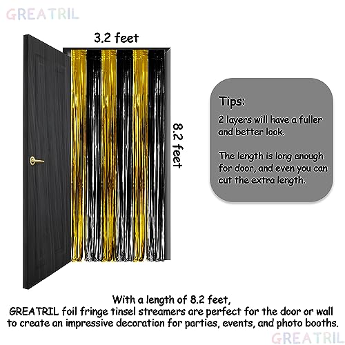 Black and Gold Party Streamers Decoration - GREATRIL Foil Fringe Backdrop for 2026 NYE/Anniversary/Farewell/Cocktail/Prom/EID/Birthdays - 3.2ft X 8.2ft - 2 Packs - Image 5