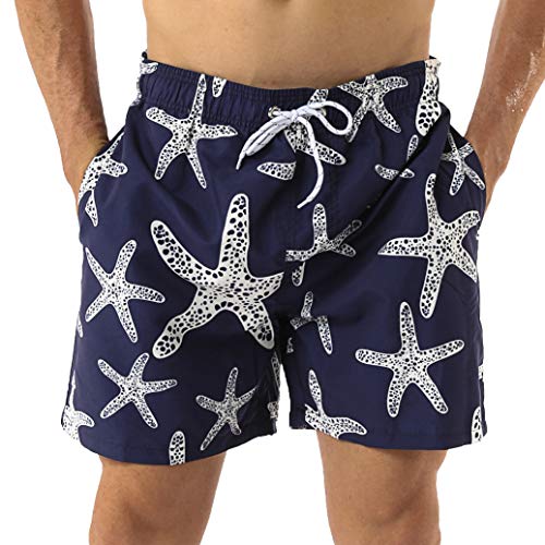 SILKWORLD Men's Swim Trunks Waterproof Bathing Suit Quick Dry Shorts with Pockets,g_Starfish,Small