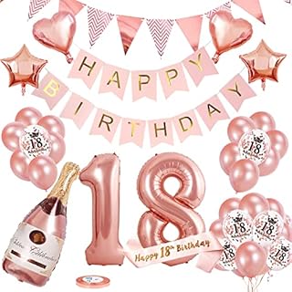 18th Birthday Decorations for Girls Rose Gold, Dargds 18th Happy Birthday Banner,Number 18 Balloon,Rose Gold Confetti Balloons,Triangle Flag,Wine Bottle Balloon,Happy 18 Birthday Sash Women Party