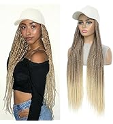 AliRobam Hat Wig Baseball cap with 30inch long Box Braiding hair Extensions attached for woman Bl...