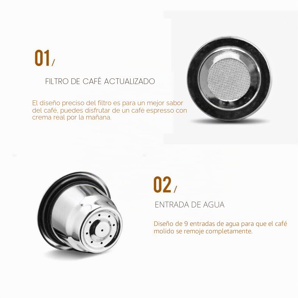 Cápsulas de café rellenables de L'OR Barista de Acero Inoxidable para Rellenar – Cápsula Reutilizable Compatible con L'OR Barista, Cuchara medidora + Pincel, Small Capsule