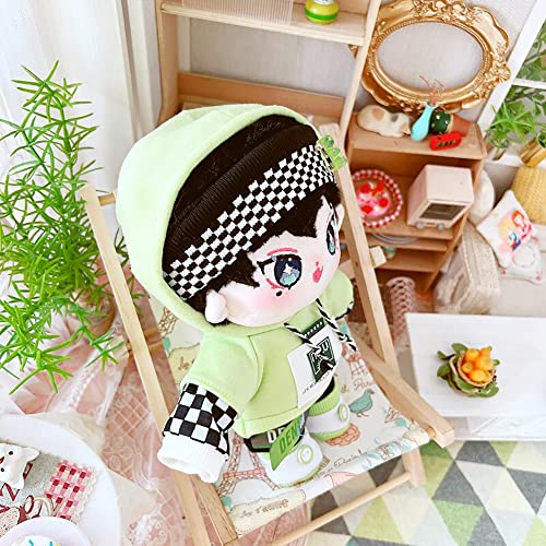 niannyyhouse 20cm Plush Doll Humanoid Stuffed Body Headband Green Hoodie Pants Shoes Kpop Doll Clothes (A-1) - Image 4