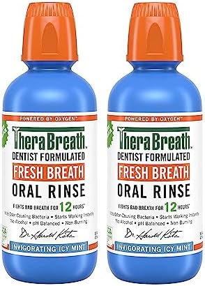 TheraBreath Fresh Breath Mouthwash, Icy Mint Flavor, Alcohol-Free, 16 Fl Oz (2-Pack)
