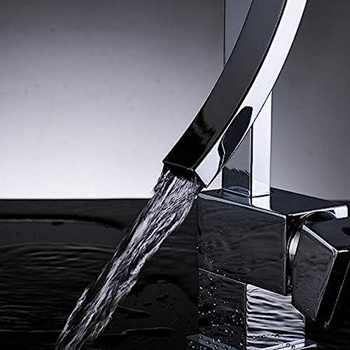 Robinet de lavabo en laiton massif chromé avec jet cascade moderne