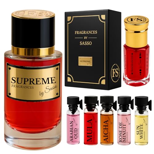 Parfum SUPREME Senteur BOUQUET - FRAGRANCES BY SASSO - Coffret Luxe - Extrait De Parfum 50ml + Essence Pure 3ml + 5 Échantillons OFFERT - Coffret Cadeau Homme Et Femme...