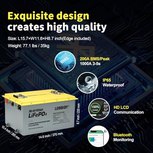 Image of LOSSIGY 36V Golf Cart Lithium Battery Conversion Kit, Built in 200A Smart BMS, Peak Current 1000A(3-5s), Perfect for Passenger Car, Trolling Motor