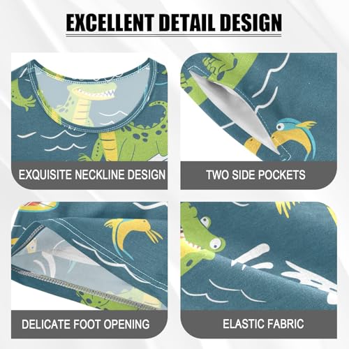 ALAZA Crocodile Surfer Palm Tree Pajamas Short Sleeve 2 Piece Sleepwear Top and Bottom Pajama Set Unisex4