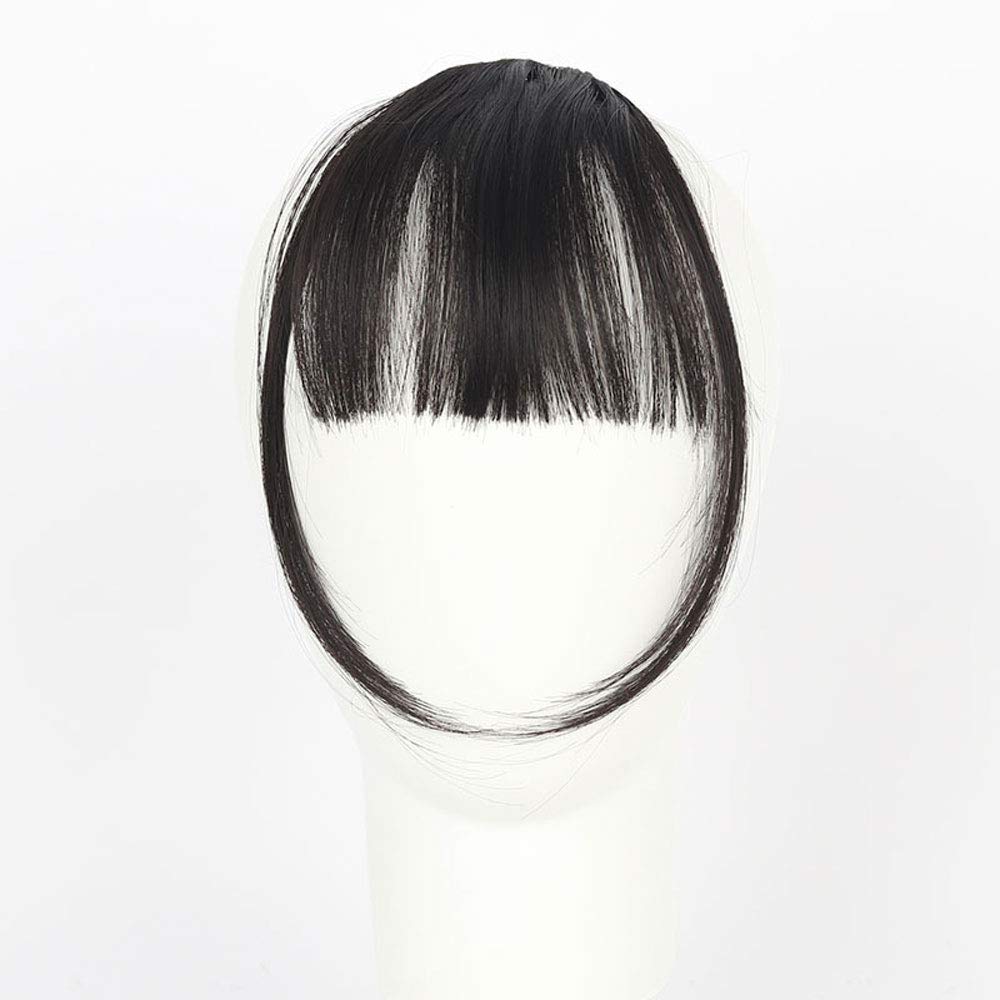 (bangs with temples, darkest black) - HIKYUU Darkest Black Thin Neat Bangs Hair Extensions Human Hair Bangs with Temples Hair Pieces for Fashion Women