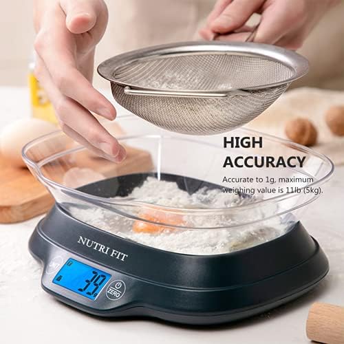 NUTRI FIT Digital Food Scale with Removable Bowl for Baking Cooking Dieting Max 11lb 0.1g Grams Backlight LCD Display Precise Weighting (Batteries Included)-Black 7 NUTRI FIT Digital Food Scale with Removable Bowl for Baking Cooking Dieting Max 11lb 0.1g Grams Backlight LCD Display Precise Weighting (Batteries Included)-Black