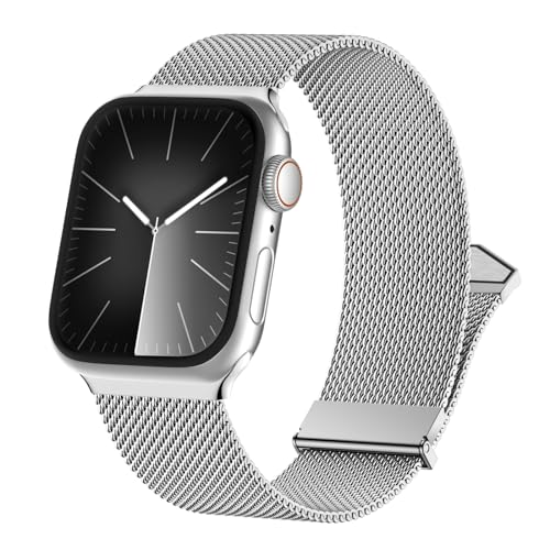 Mesh Metal Strap Compatible with Apple Watch Straps 38mm 40mm 41mm 42mm 44mm 45mm 49mm Women Men, Dual Magnetic Stainless Steel Replacement Band for iWatch Series 9 8 7 6 5 4 3 2 1 SE Ultra Ultra 2