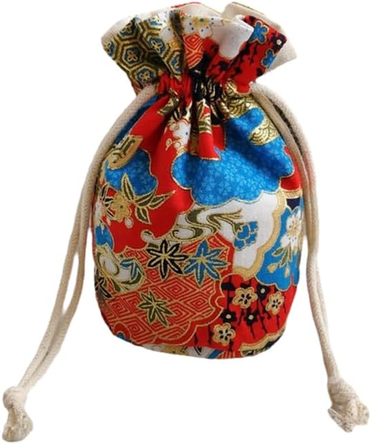 Round Bottom Jewelry Pouch Small Cotton Cloth Drawstring Jewellery Gift Pouches Printed Packaging Jewelry Storage Bags (W 3.15 x H 5.51 Inches, Blue (xiangyun))