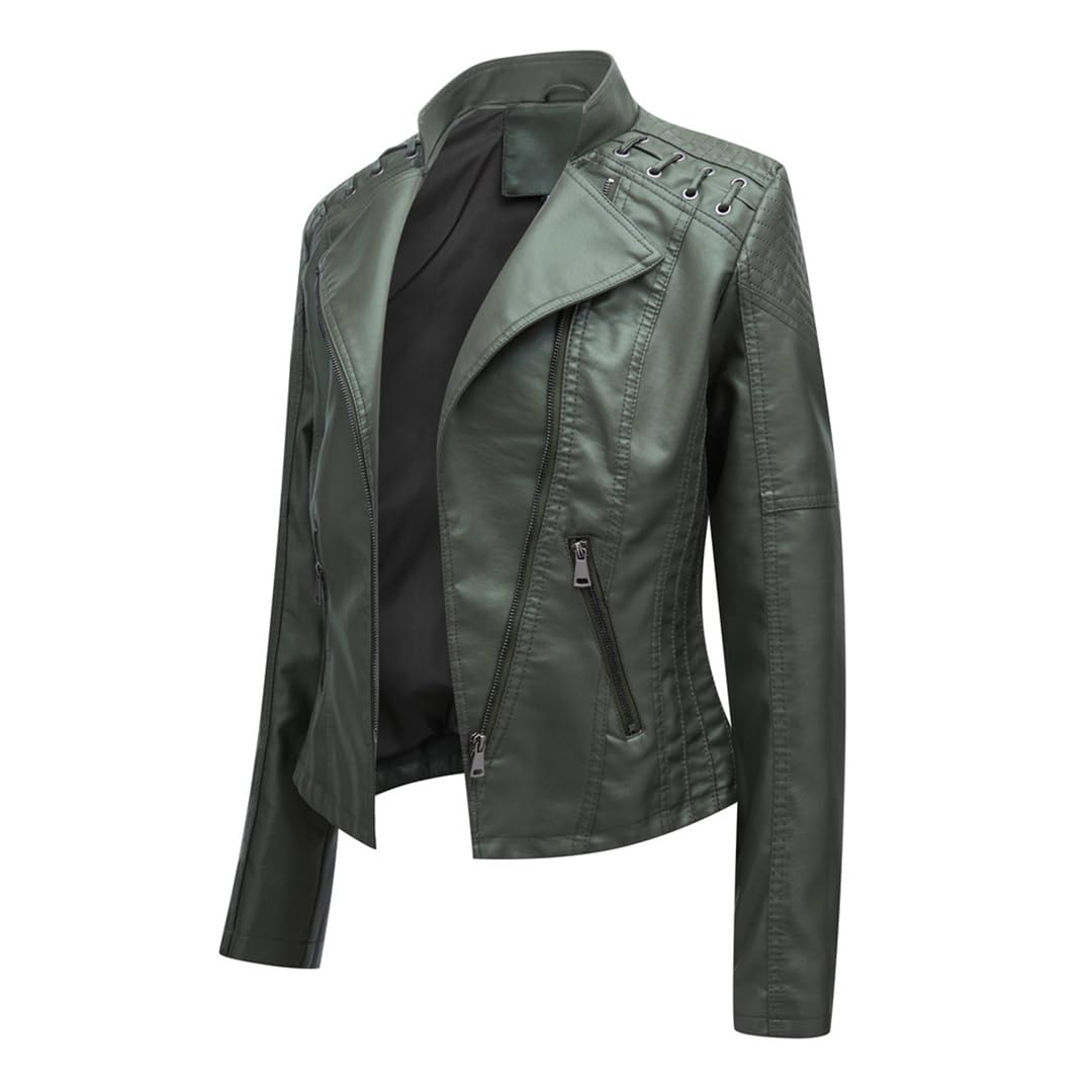 Giacca In Pelle PU Autunnale Cappotto Corto Da Donna Manica Lunga Colletto Alla Coreana Giacca In Ecopelle Con Cerniera