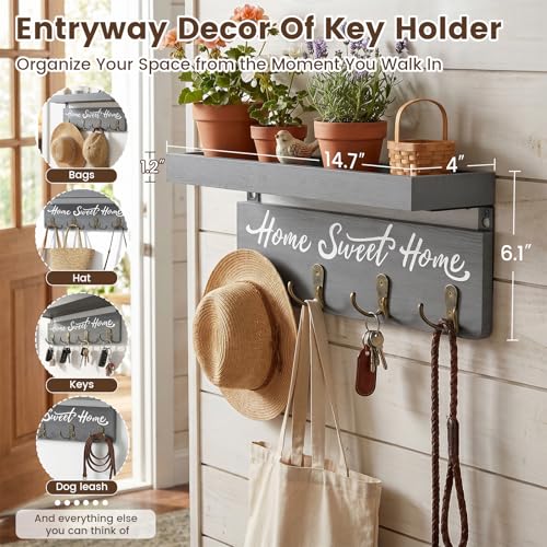 buways Key Holder Wall Mount with 8 Hooks and Cozy Home Sign (Gray) - Image 5