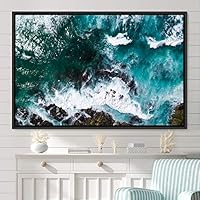 Framed Canvas Wall Art Coastal Scenery Aerial Coastal Cool Multicolor Ocean Photography Realism Relax/Calm - 16x24 inches