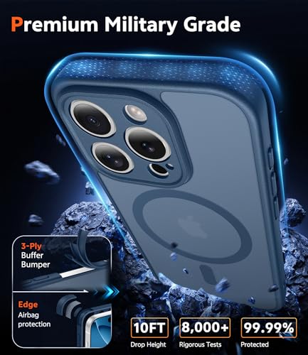 Image of FNTCASE for iPhone 16 Pro-Max Case: Matte Magnetic Phone Cases with Screen Protector Compatible with Magsafe Slim Anti Yellowing Rugged Shockproof Protective Translucent Cell Phone Cover (C-Blue)