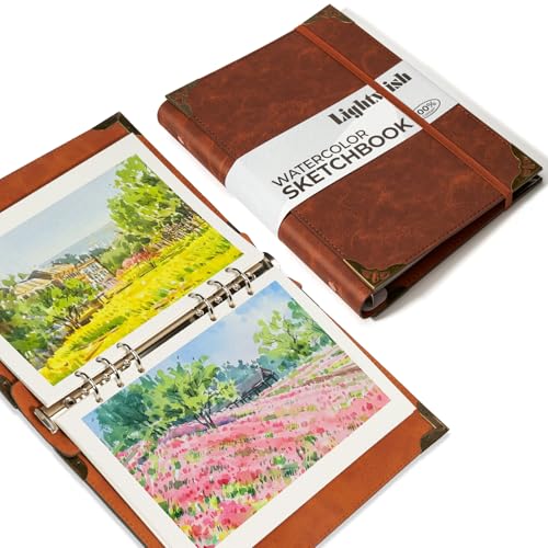 LIGHTWISH 100% コットン 無酸 コールドプレス（中目）水彩スケッチブック | 300gsm 水彩紙日記帳 | アーティスト・学生向け 20 枚入 | 140×208mm ポータブル・軽量 外出用ノート
