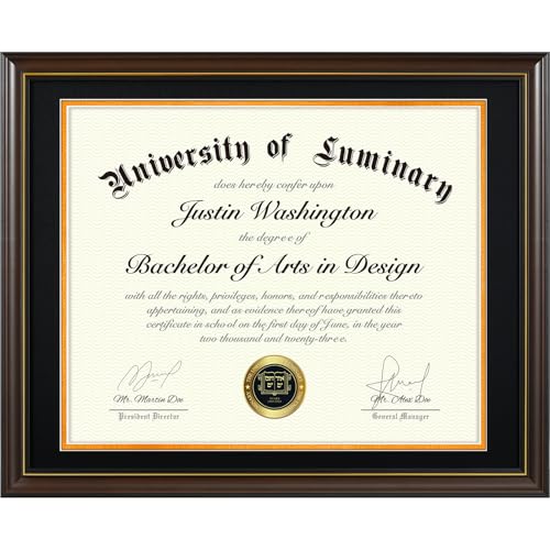 Luminary 16x20 Wood Diploma Frame with 14x17 Opening Black Mat for College Degree Certificate Document Walnut Color Wooden Frame with Tempered Glass Panel for Wall Mount Display
