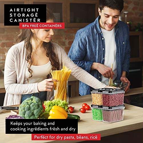 DWËLLZA KITCHEN Airtight Food Storage Containers - Pantry Snacks Kitchen Container, Baking Supplies, 4LB Sugar & Flour Canister - 4 Pc Set All Same Size - Clear Plastic BPA-Free - Keeps Fresh & Dry - Thumbnail 3