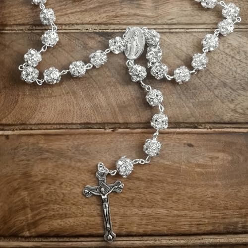 Nazareth Store Colorful Zirconia Crystal Beads Rosary Silver Catholic Necklace with Miraculous Medal Cross Crucifix Multicolor Rosaries in Velvet Bag3