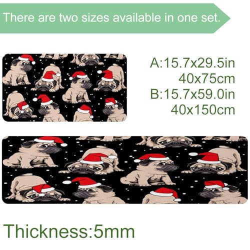 Tapetes de cocina de bulldog con gorro de Navidad pack de 2 alfombras lavables 4