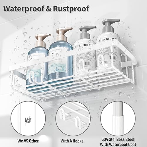 Image of Liuoud 10 Pack Shower Caddy Organizer Rack Shelf for Inside Shower, Self Adhesive Wall Storage Basket Rustproof Stainless Steel Shampoo Holder Bathroom Accessory Decor Set, White