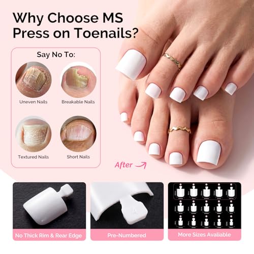 Image of MelodySusie Pure White Press On Toenails, Sharp Square 300Pcs 15 Sizes X Pre-Designed High Gloss Soft Gel Full Cover Acrylic Fake Nails Extension,Long-lasting&Reusable,Women DIY&Salon Summer Use