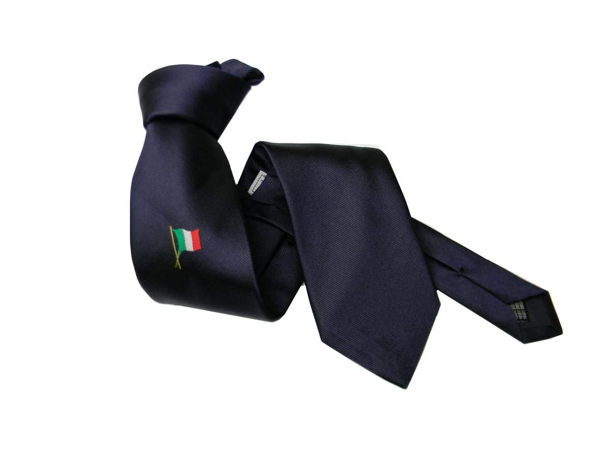 Avantgarde Cravatta blu con bandiera italiana centrale seta tricolore made in italy