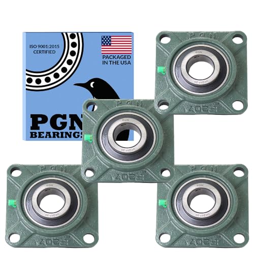 Image of PGN UCF207-20 Pillow Block Bearing - Pack of 4 Square Flange Mounted Pillow Block Bearings - Chrome Steel Bearings with 1-1 /4 inch Bore, Self Alignment