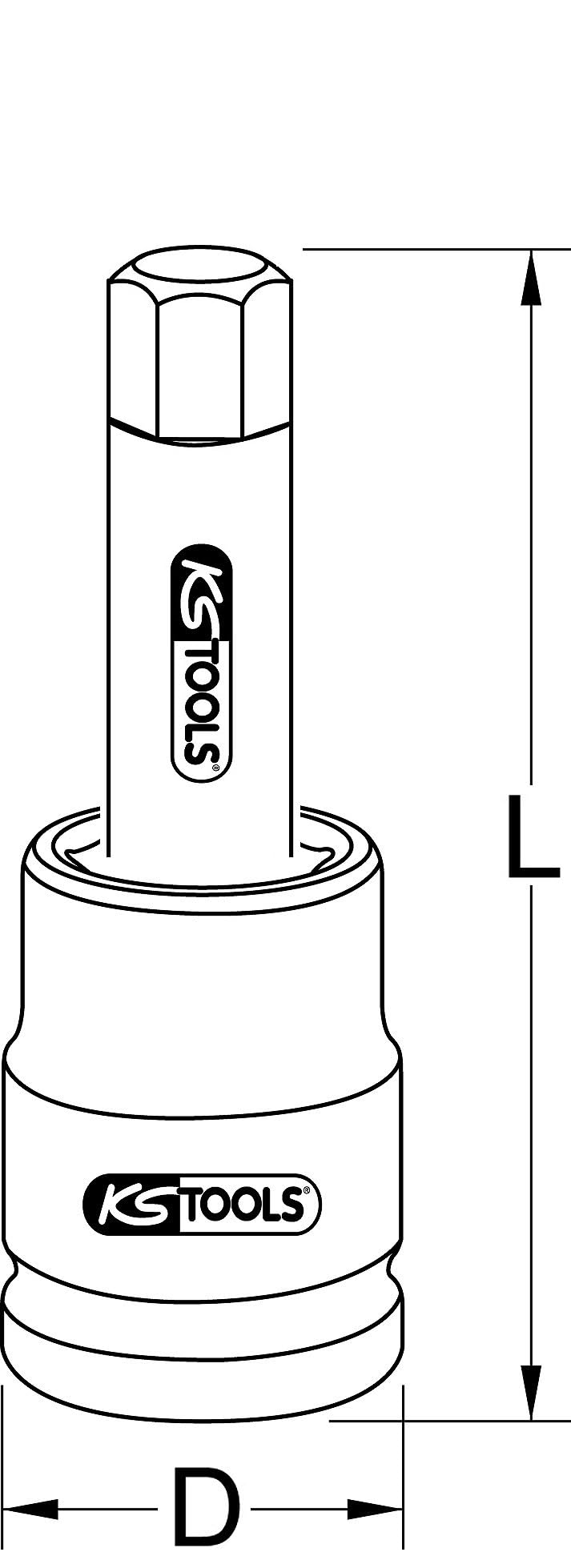 KS Tools 450.0493 Bussola per Avvitatori ad Impulsi per Viti a Esagono Incassato, Lunga, 22 mm, 1"