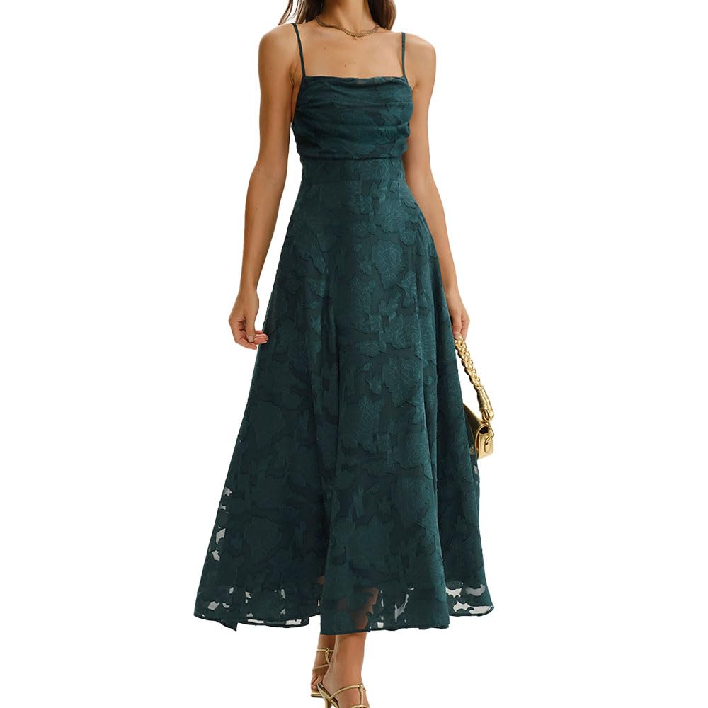 Women's Maxi Dresses Wedding Guest Dress A-Line Long Square Neck Backless Sling for Beach Wedding Party