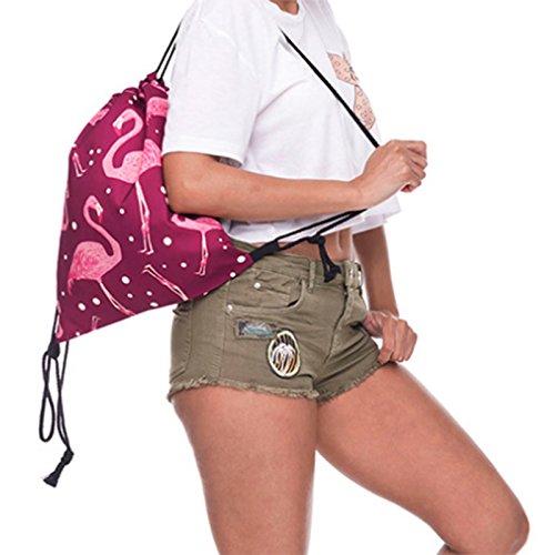 CAOLATOR Rode rugzak met trekkoord gymtas canvas sporttassen flamingo schoudertas gymtas tas sporttas voor reizen sport… - Image 4