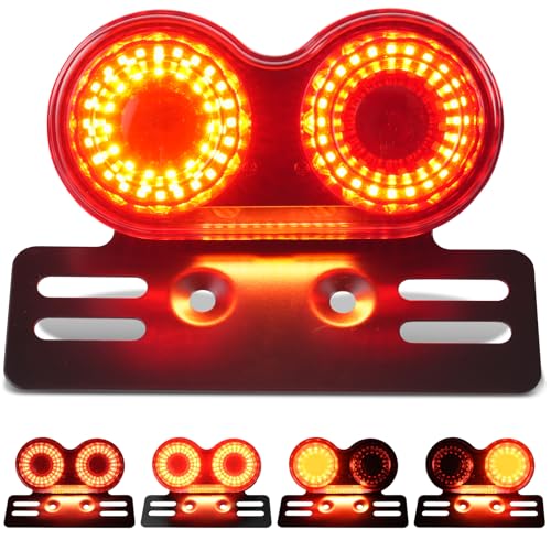 Image of Motorcycle Tail Light, Motorcycle Brake Light, IP67 Waterproof Motorcycle Turn Signals Running Light with License Plate Bracket Fit for Street Bike Cruiser Chopper Bobber (Red, 90 LEDS)