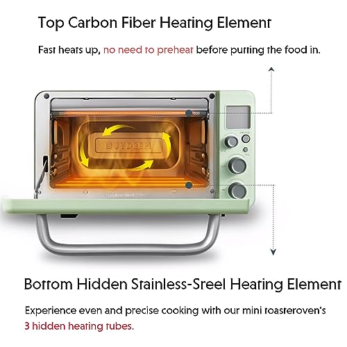 BUYDEEM-T103-Multifunction-Toaster-Oven-No-Pre-Heat-Needed-12QT-7-in-1-Mini-Smart-Digital-Toaster-Oven-with-Grill-Rack-and-Baking-Tray-1600W-Cozy-Greenish