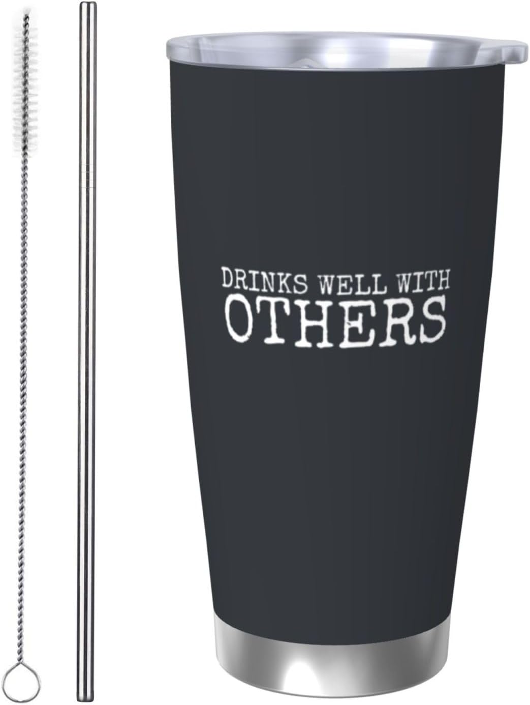 Travel Coffee Tumbler 20 oz Drinks Well with Others Tumbler with Lid and Straw Insulated Tumblers Stainless Steel Tumblers Funny Gifts for Women Straw Two-piece Set2 20 Ounces - Image 1 of 9