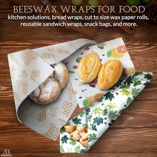 AB Essentials 7 PCS Beeswax Wraps for Food – Reusable Bees Wax Wraps | Organic Beeswax Food Wrap for Sandwiches, Cheese, Vegetables & Bowls - Image 5